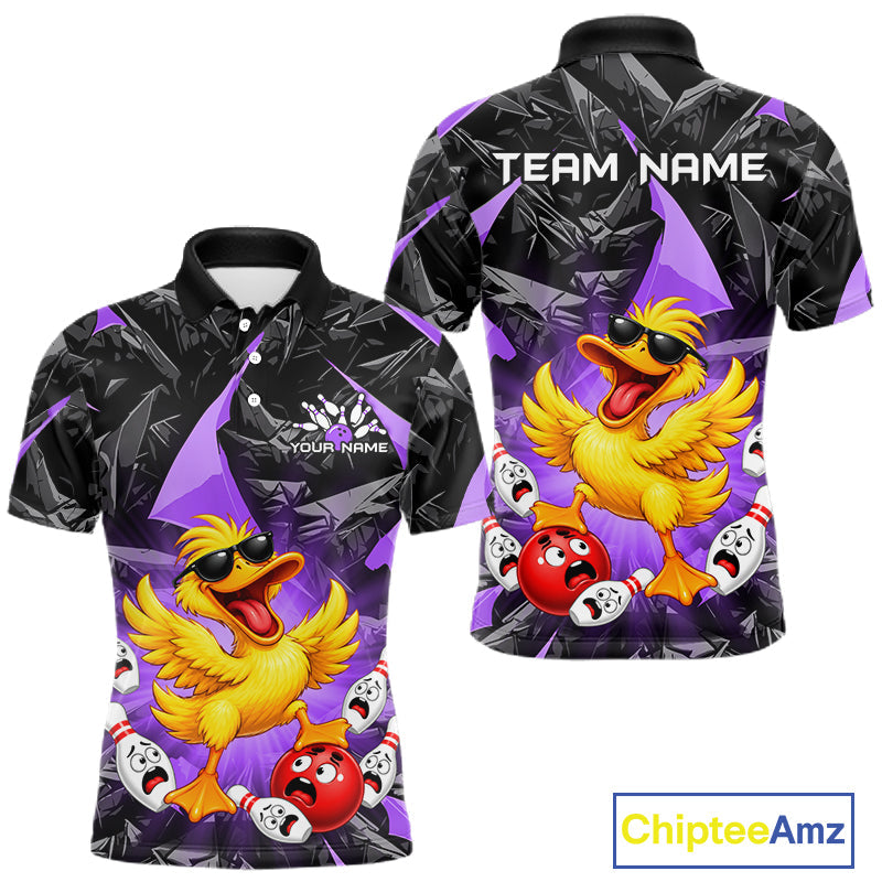 Custom Purple Funny Duck Bowling Team Shirts Bowling Uniform Bowling Tournament