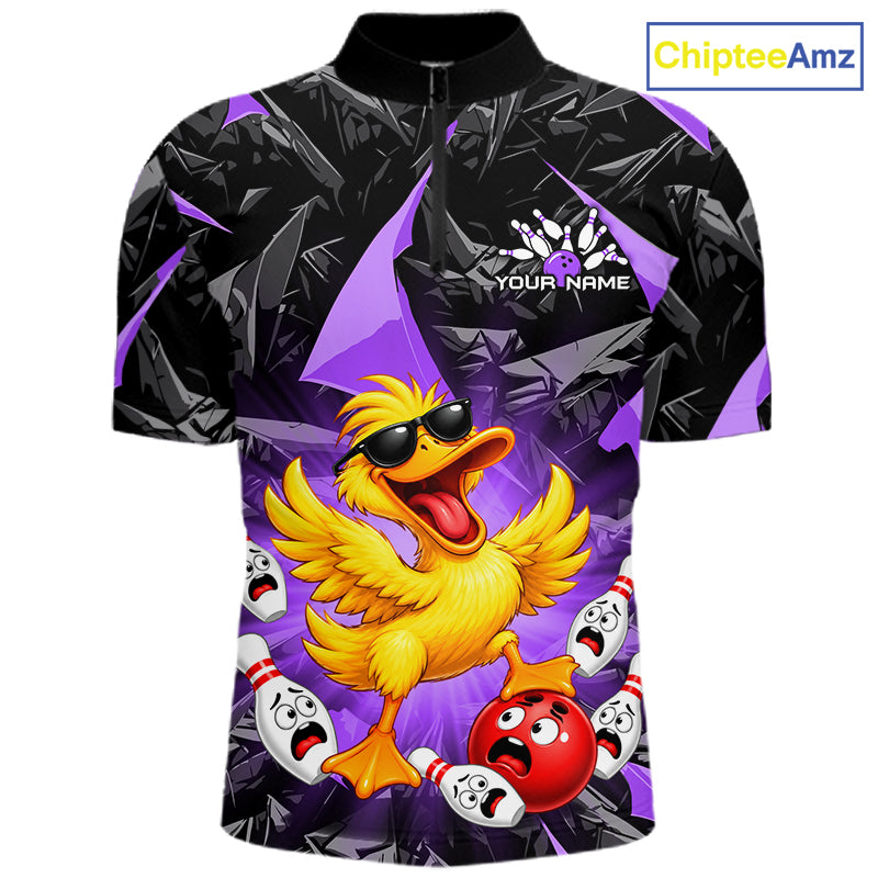 Custom Purple Funny Duck Bowling Team Shirts Bowling Uniform Bowling Tournament