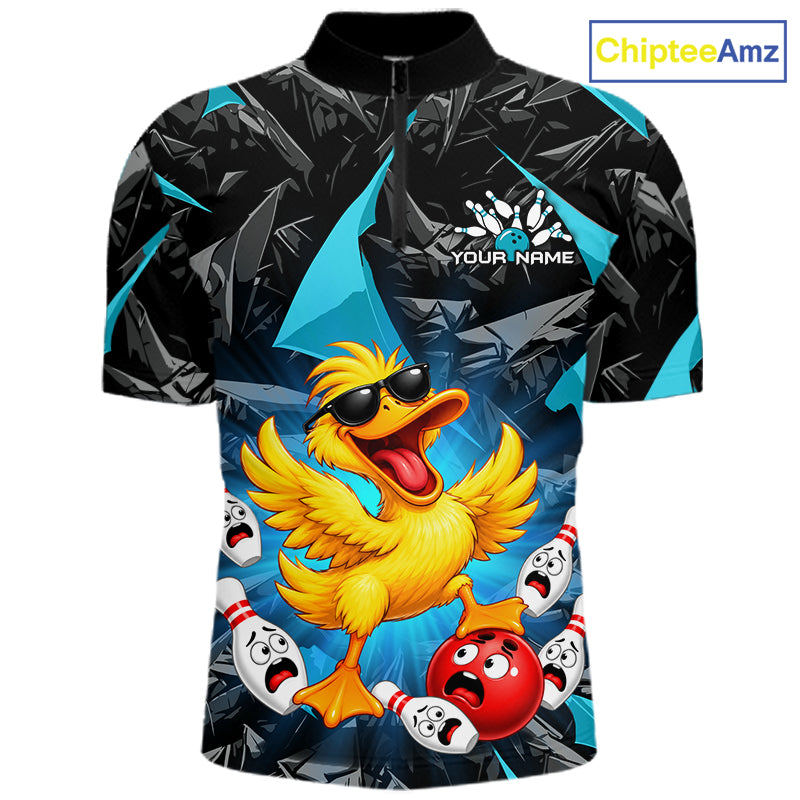 Custom Turquoise Funny Duck Bowling Team Shirts Bowling Uniform Bowling Tournament