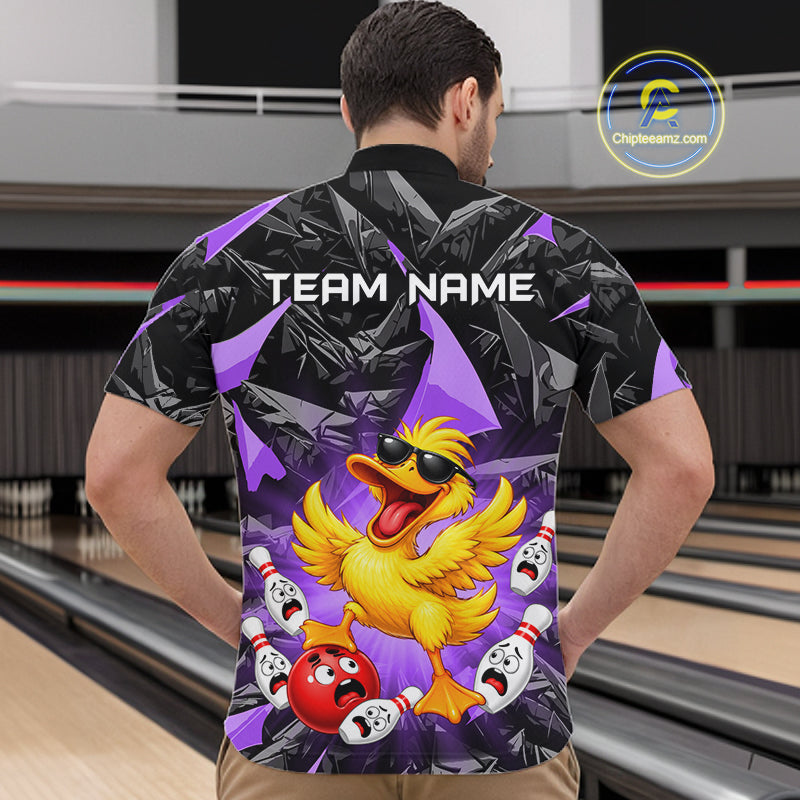 Custom Purple Funny Duck Bowling Team Shirts Bowling Uniform Bowling Tournament
