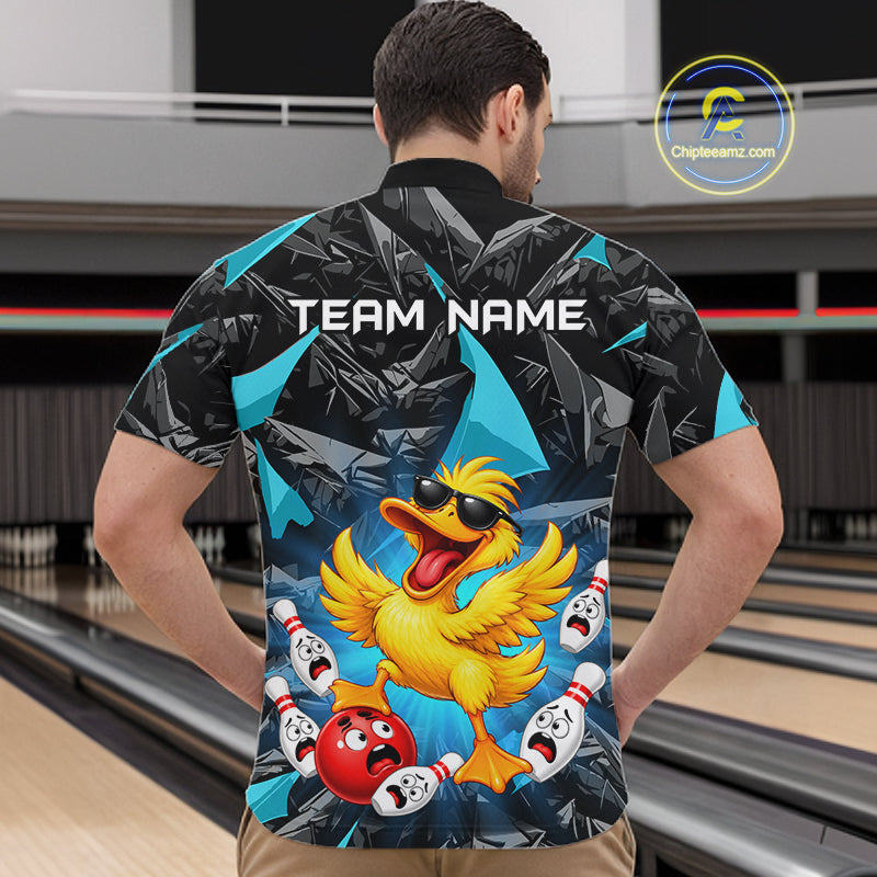 Custom Turquoise Funny Duck Bowling Team Shirts Bowling Uniform Bowling Tournament