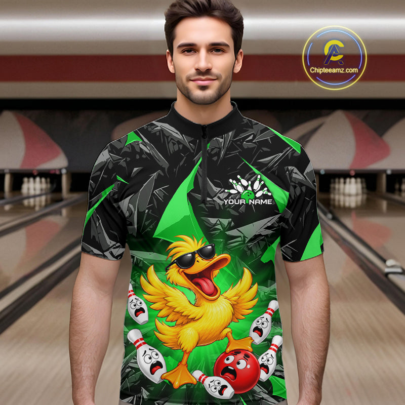 Custom Green Funny Duck Bowling Team Shirts Bowling Uniform Bowling Tournament