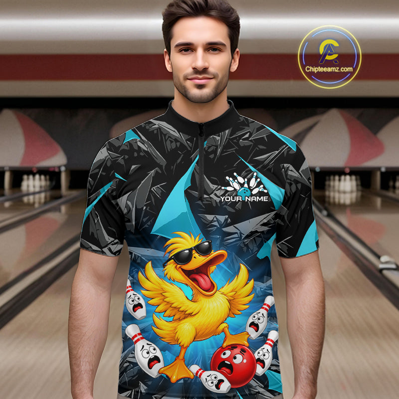 Custom Turquoise Funny Duck Bowling Team Shirts Bowling Uniform Bowling Tournament