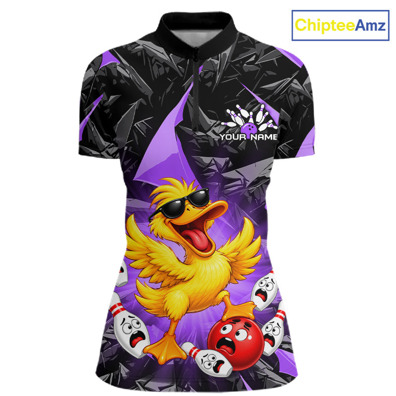 Custom Purple Funny Duck Bowling Team Shirts Bowling Uniform Bowling Tournament