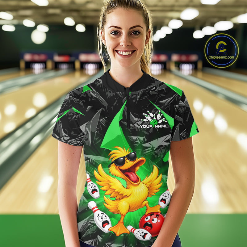 Custom Green Funny Duck Bowling Team Shirts Bowling Uniform Bowling Tournament