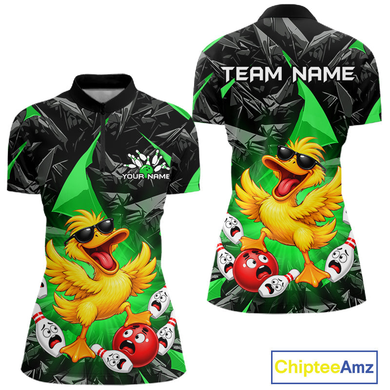 Custom Green Funny Duck Bowling Team Shirts Bowling Uniform Bowling Tournament