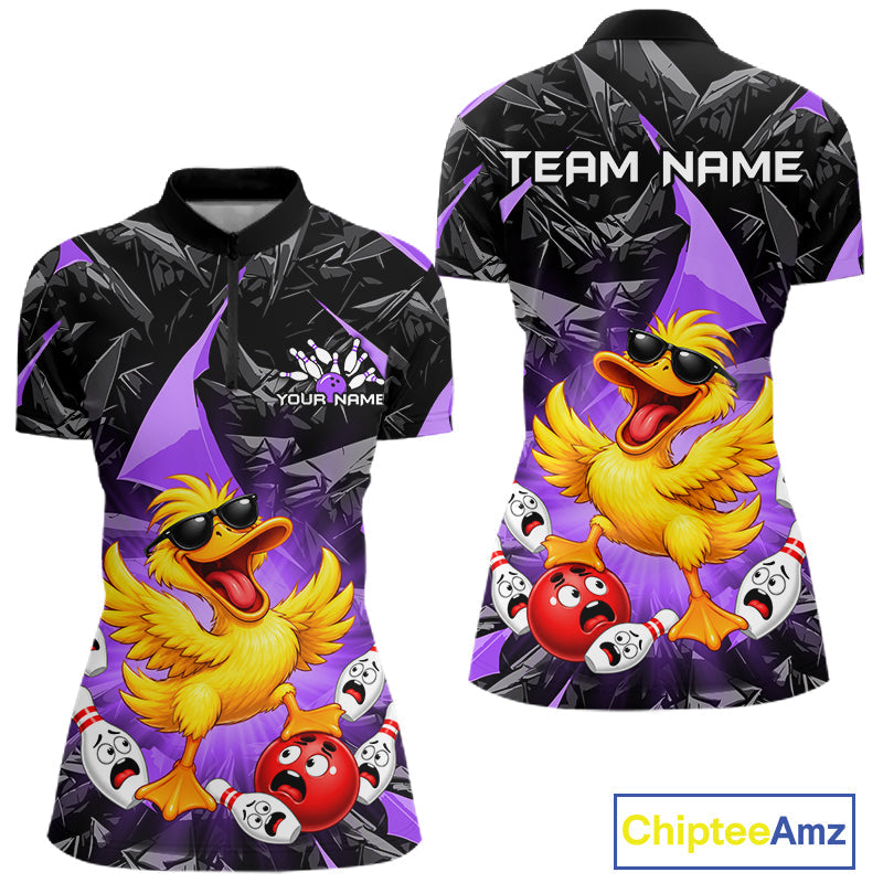 Custom Purple Funny Duck Bowling Team Shirts Bowling Uniform Bowling Tournament