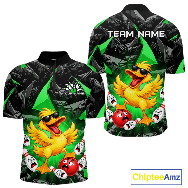 Custom Green Funny Duck Bowling Team Shirts Bowling Uniform Bowling Tournament