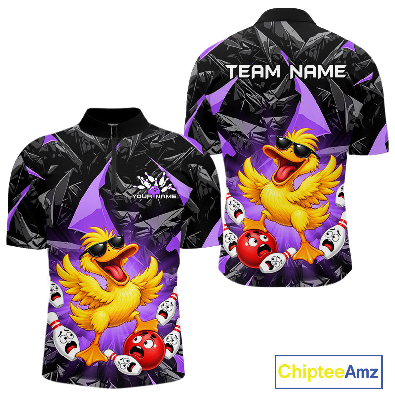 Custom Purple Funny Duck Bowling Team Shirts Bowling Uniform Bowling Tournament