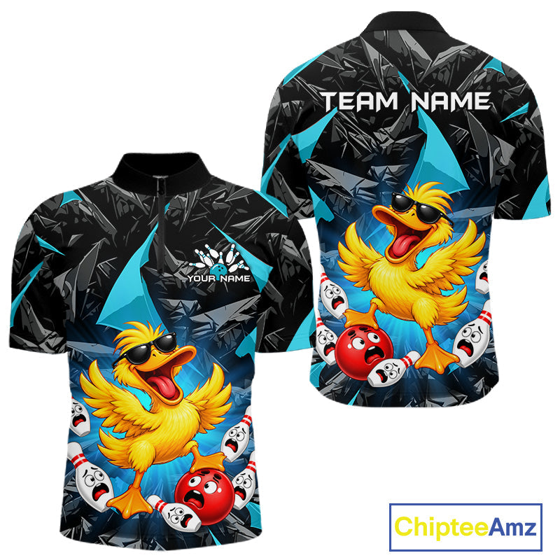 Custom Turquoise Funny Duck Bowling Team Shirts Bowling Uniform Bowling Tournament
