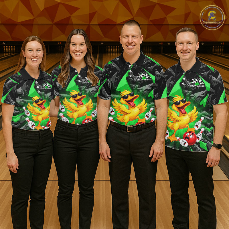 Custom Green Funny Duck Bowling Team Shirts Bowling Uniform Bowling Tournament