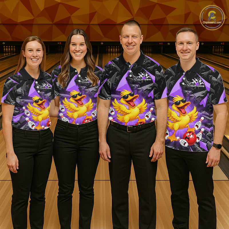 Custom Purple Funny Duck Bowling Team Shirts Bowling Uniform Bowling Tournament