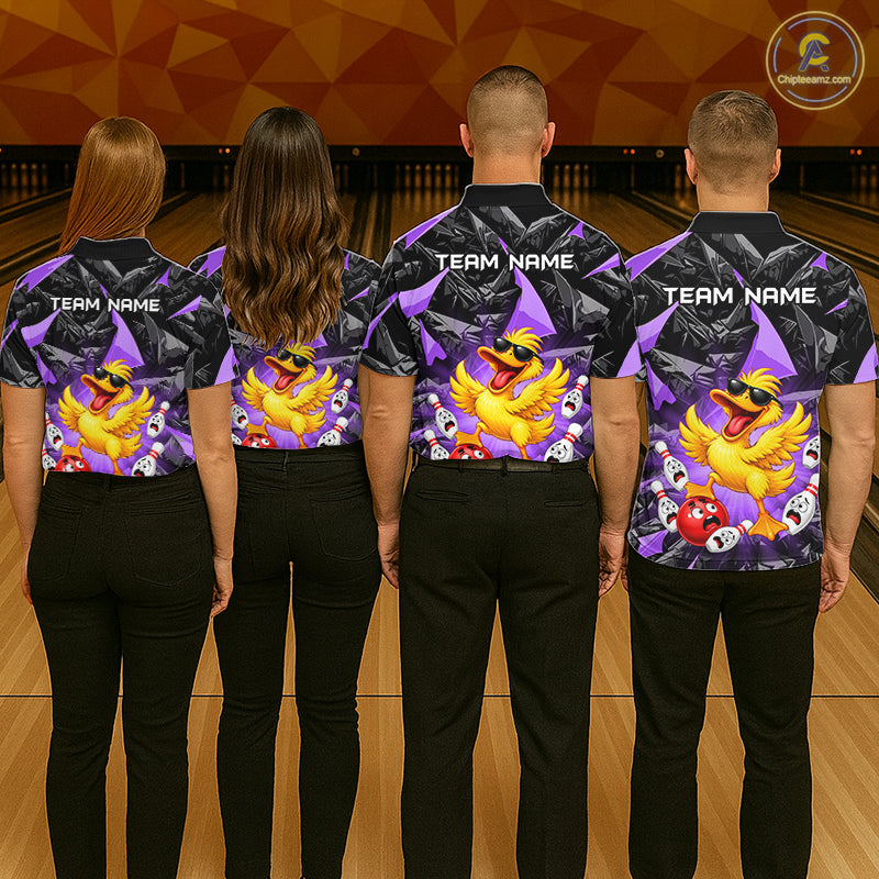 Custom Purple Funny Duck Bowling Team Shirts Bowling Uniform Bowling Tournament