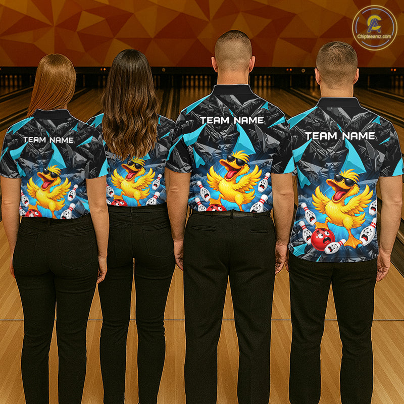 Custom Turquoise Funny Duck Bowling Team Shirts Bowling Uniform Bowling Tournament