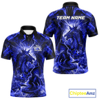 Custom Blue Lightning Dragon Bowling Team Shirts Bowling Jerseys Polo & 1/4 Zip
