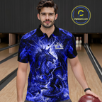 Custom Blue Lightning Dragon Bowling Team Shirts Bowling Jerseys Polo & 1/4 Zip