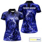 Custom Blue Lightning Dragon Bowling Team Shirts Bowling Jerseys Polo & 1/4 Zip
