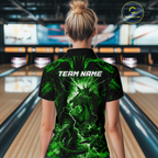 Custom Green Lightning Dragon Bowling Team Shirts Bowling Jerseys Polo & 1/4 Zip