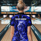 Custom Blue Lightning Dragon Bowling Team Shirts Bowling Jerseys Polo & 1/4 Zip