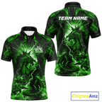 Custom Green Lightning Dragon Bowling Team Shirts Bowling Jerseys Polo & 1/4 Zip