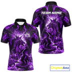 Custom Purple Lightning Dragon Bowling Team Shirts Bowling Jerseys Polo & 1/4 Zip
