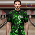 Custom Green Lightning Dragon Bowling Team Shirts Bowling Jerseys Polo & 1/4 Zip