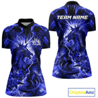 Custom Blue Lightning Dragon Bowling Team Shirts Bowling Jerseys Polo & 1/4 Zip