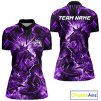 Custom Purple Lightning Dragon Bowling Team Shirts Bowling Jerseys Polo & 1/4 Zip