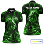 Custom Green Lightning Dragon Bowling Team Shirts Bowling Jerseys Polo & 1/4 Zip