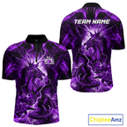 Custom Purple Lightning Dragon Bowling Team Shirts Bowling Jerseys Polo & 1/4 Zip