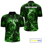 Custom Green Lightning Dragon Bowling Team Shirts Bowling Jerseys Polo & 1/4 Zip