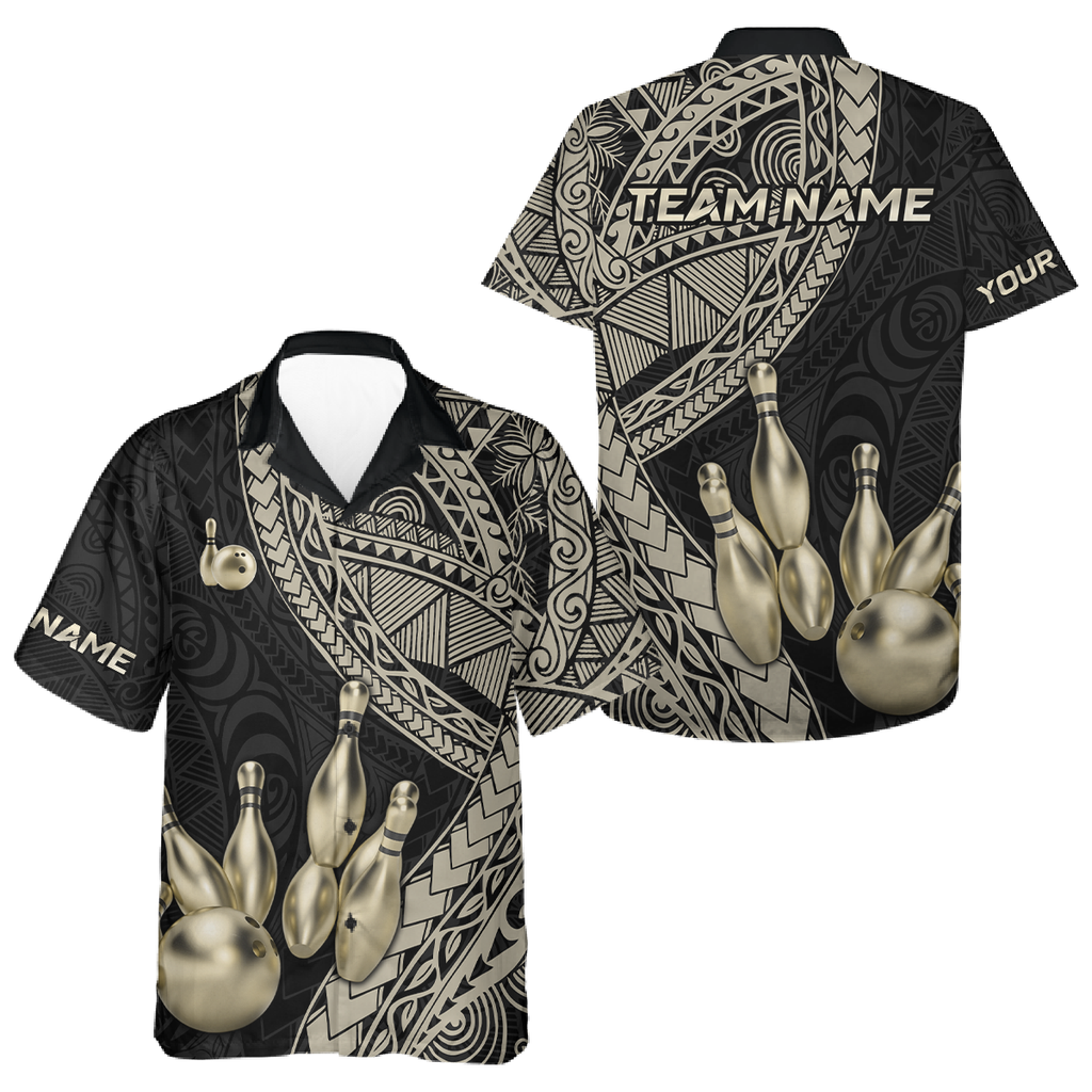 Custom Black Gold Tribal Bowling Jersey Bowling Team Shirts Bowling League