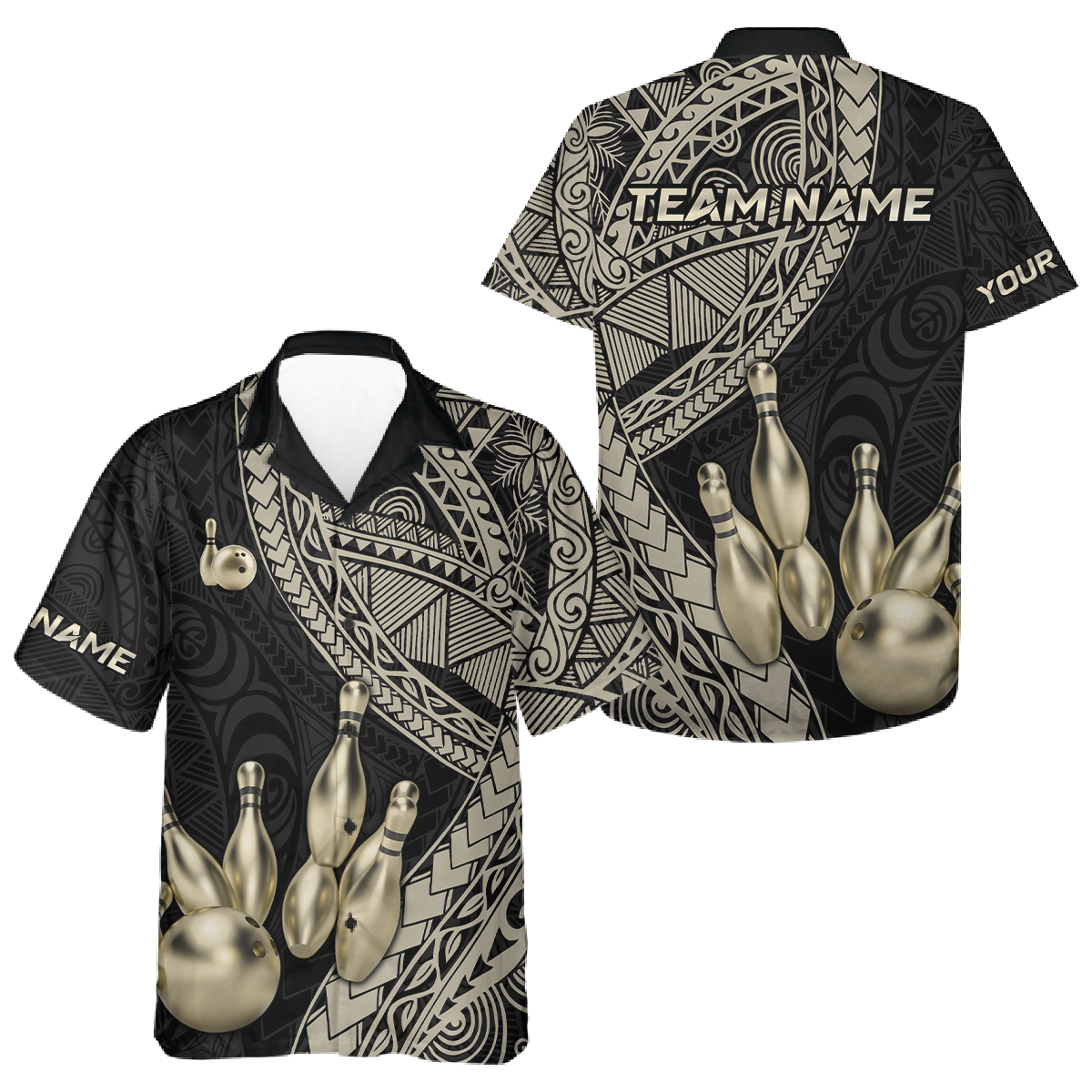 Custom Black Gold Tribal Bowling Jersey Bowling Team Shirts Bowling League