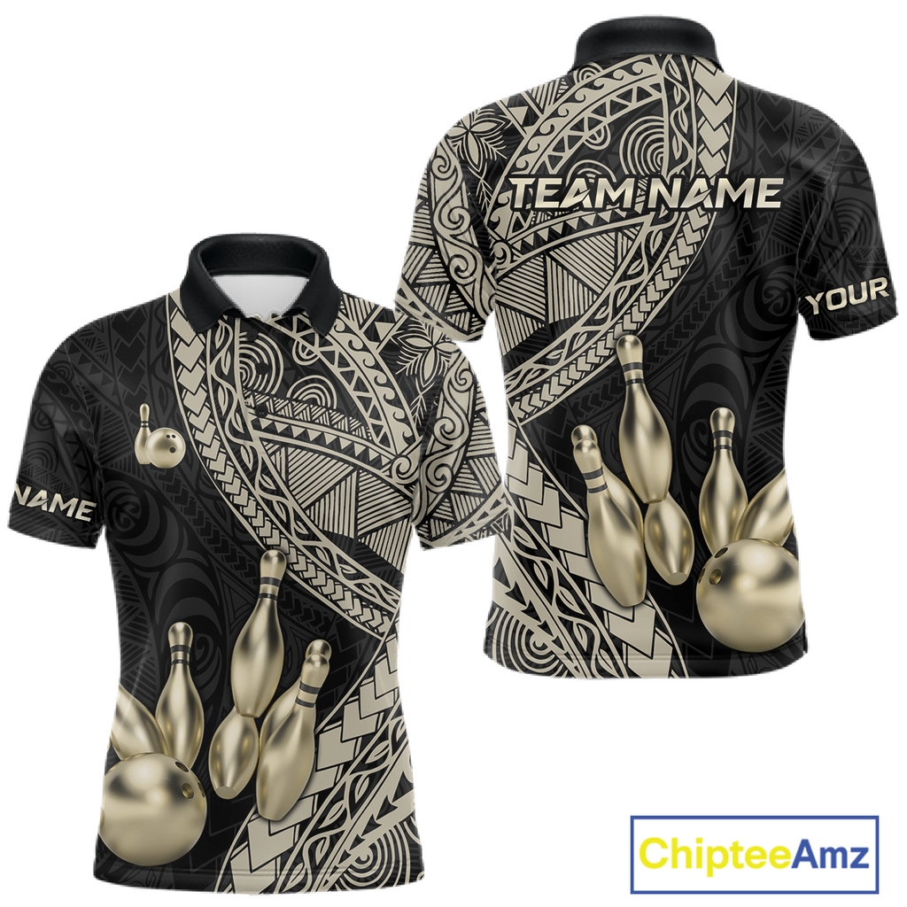 Black and Gold Tribal Pattern Bowling Jersey Bowling Uniform Bowling Team Shirts