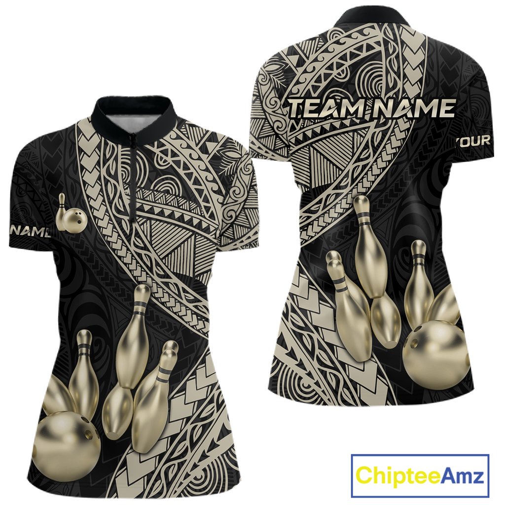 Black and Gold Tribal Pattern Bowling Jersey Bowling Uniform Bowling Team Shirts