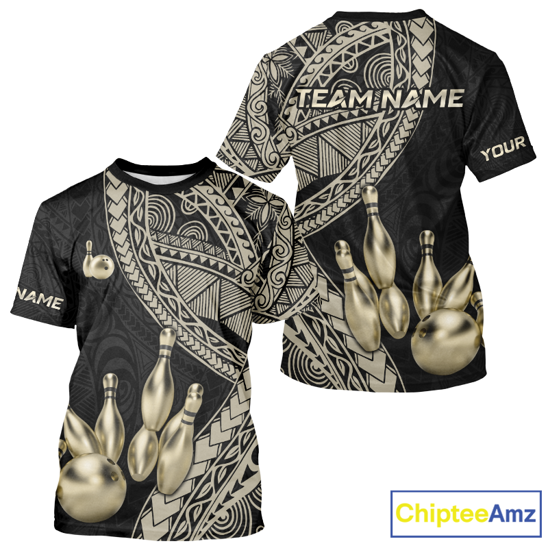 Custom Black and Gold Tribal Pattern Bowling Jersey Bowling Team Shirts