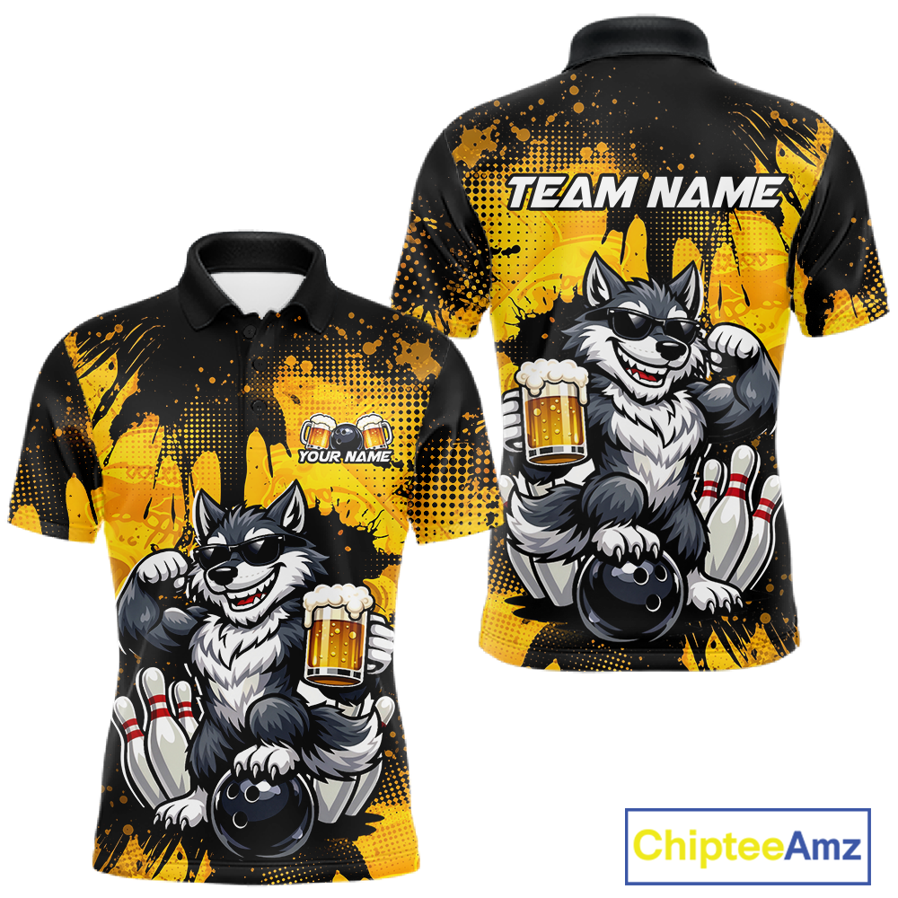 Custom Beer Wolf Bowling Jersey Bowling Team Shirts Bowling Polo & 1/4 Zip