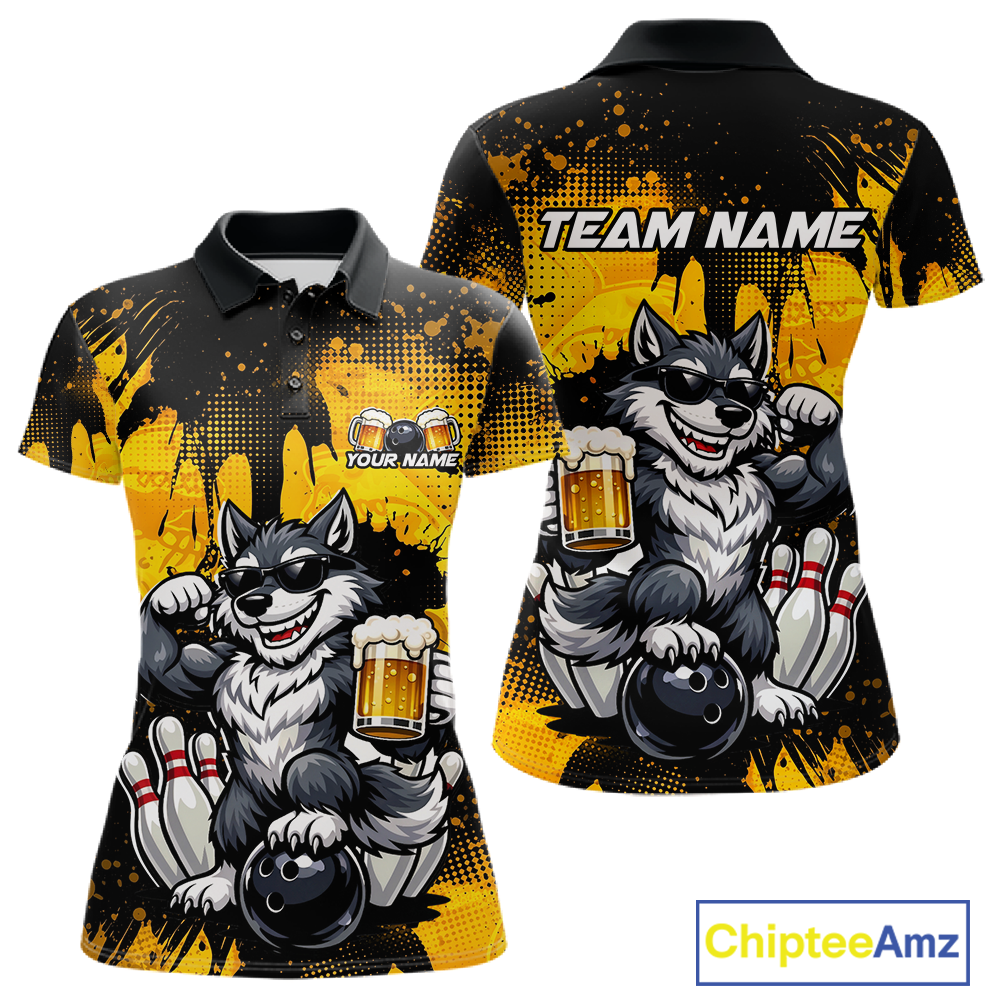 Custom Beer Wolf Bowling Jersey Bowling Team Shirts Bowling Polo & 1/4 Zip