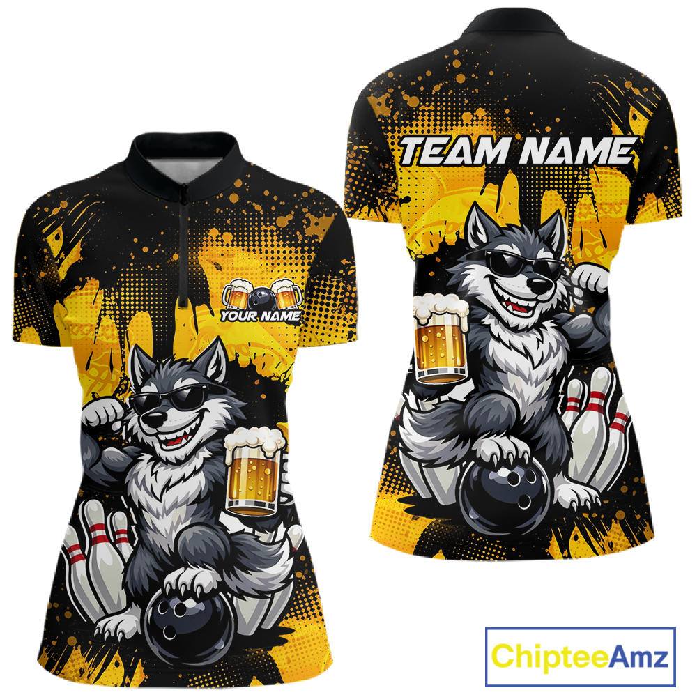 Custom Beer Wolf Bowling Jersey Bowling Team Shirts Bowling Polo & 1/4 Zip