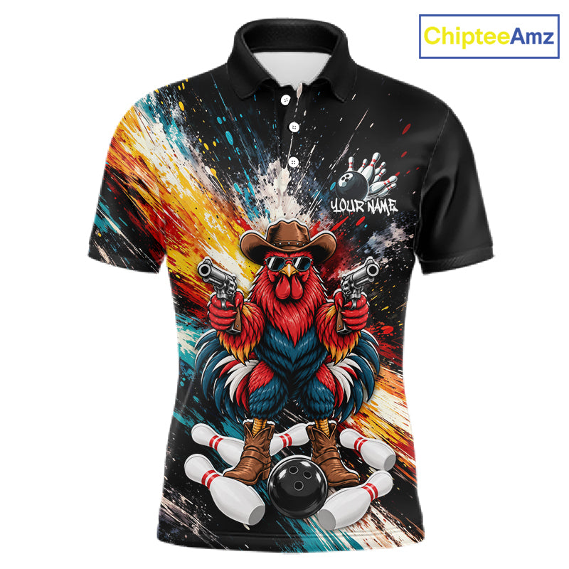 Custom Colorful Funny Cowboy Rooster Gun Bowling Team Shirts Bowling League Shirts