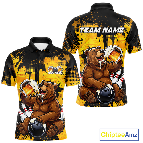 Custom Beer Bear Bowling Jersey Bowling Team Shirts Bowling Polo & 1/4 Zip