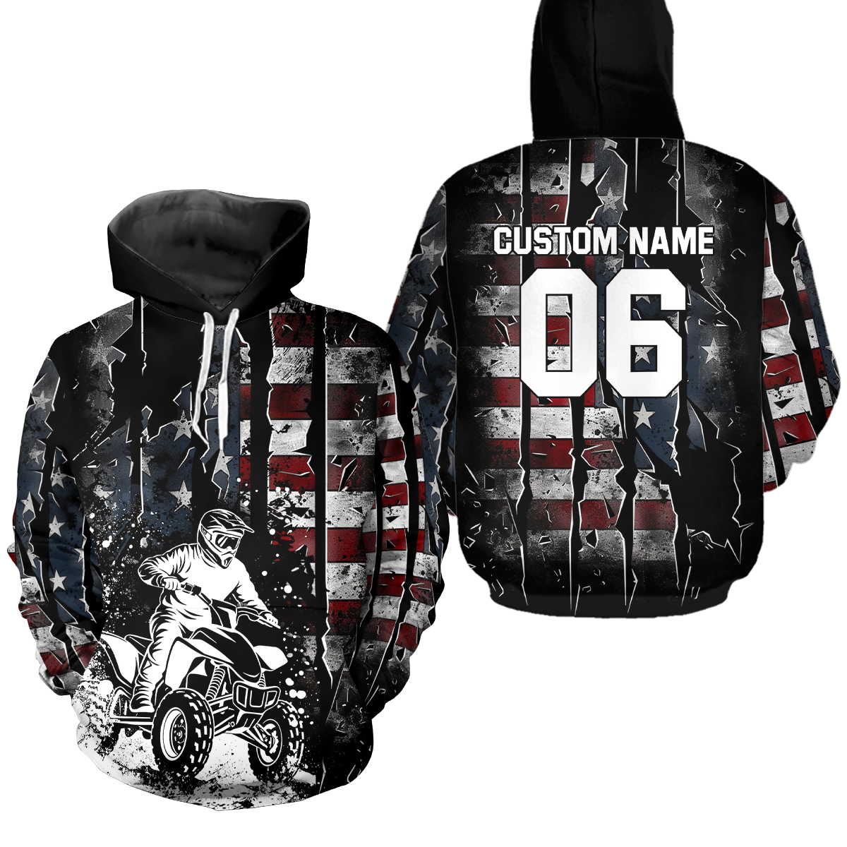 Custom US Flag Motocross Hoodie ATV Off-Road Quad Bike Hoodie