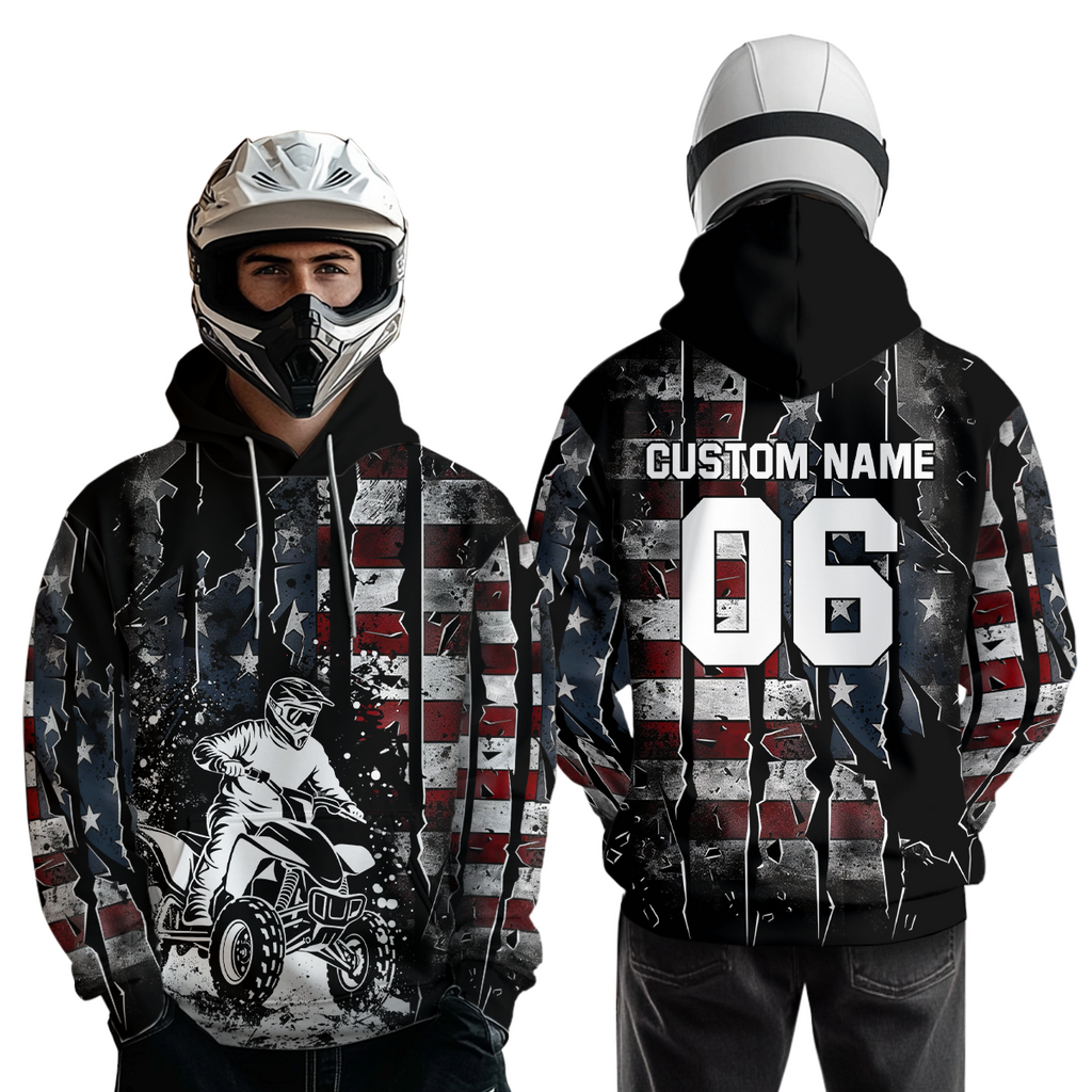 Custom US Flag Motocross Hoodie ATV Off-Road Quad Bike Hoodie
