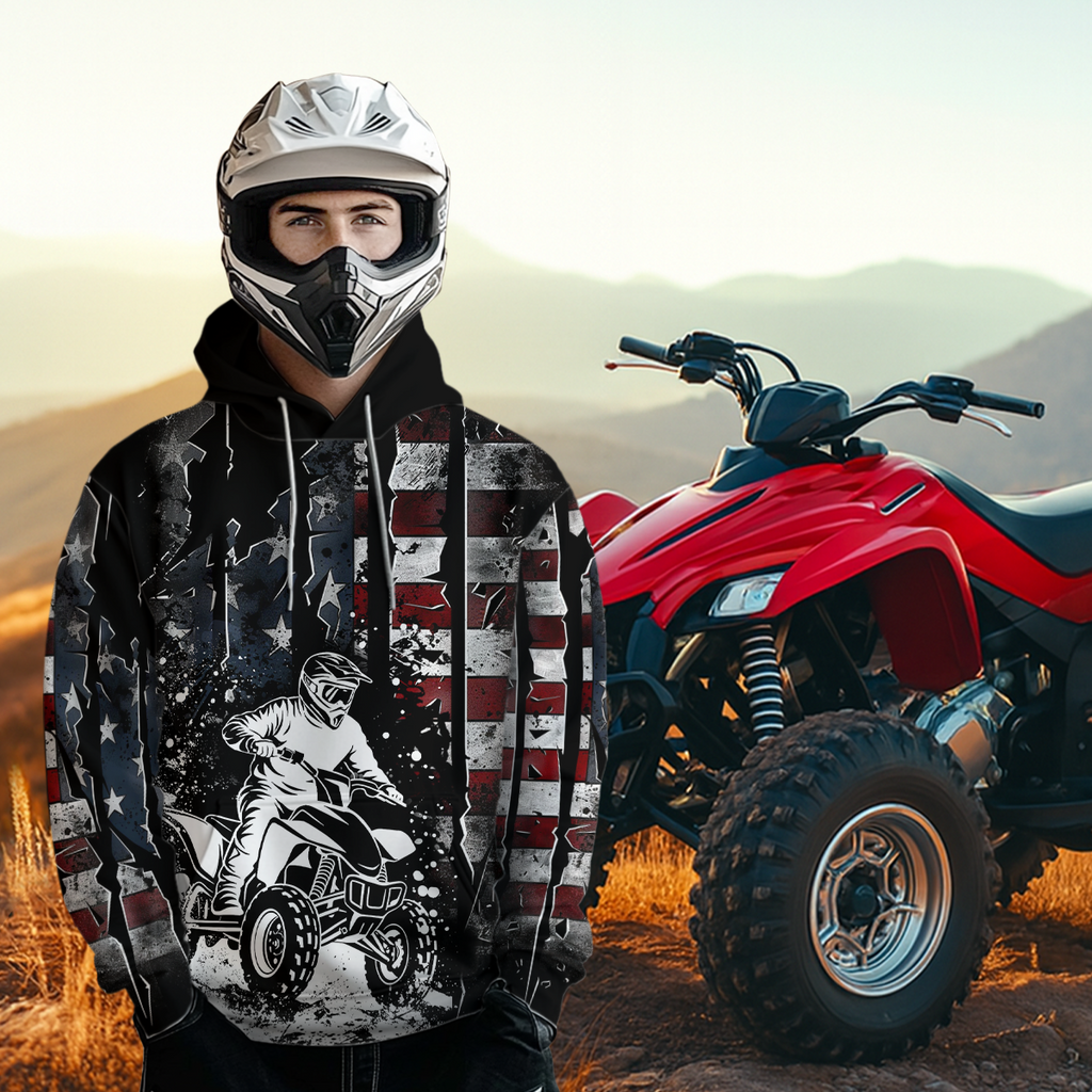 Custom US Flag Motocross Hoodie ATV Off-Road Quad Bike Hoodie