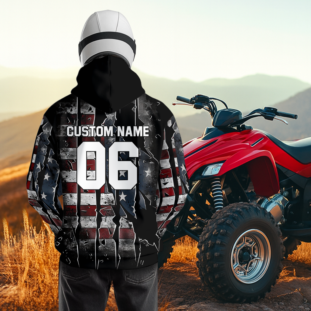 Custom US Flag Motocross Hoodie ATV Off-Road Quad Bike Hoodie