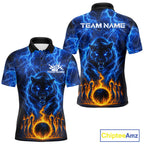 Custom Blue Flame Panther Bowling Team Shirts Bowling League Shirts Polo & 1/4 Zip