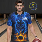 Custom Blue Flame Panther Bowling Team Shirts Bowling League Shirts Polo & 1/4 Zip