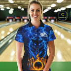 Custom Blue Flame Panther Bowling Team Shirts Bowling League Shirts Polo & 1/4 Zip