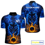 Custom Blue Flame Panther Bowling Team Shirts Bowling League Shirts Polo & 1/4 Zip