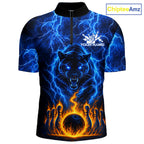 Custom Blue Flame Panther Bowling Team Shirts Bowling League Shirts Polo & 1/4 Zip